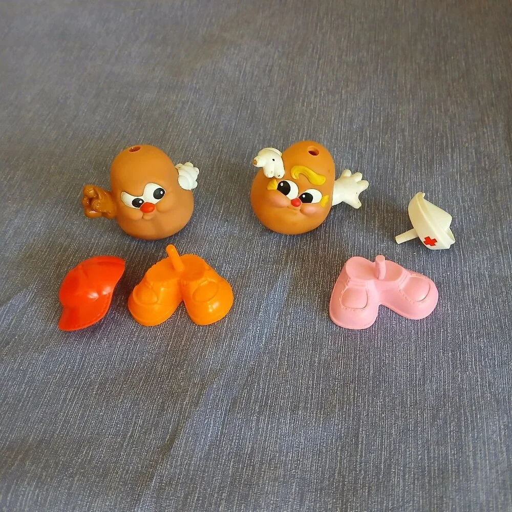 Vintage 1986 - 1987 Hasbro Potato Head 3 in. Nurse + Baseball x 2